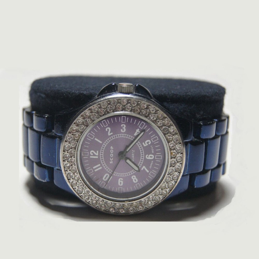 SCOOP Crystal Women's Wrist Watch Quartz Movement BLUE Stainless Steel Bracelet - Picture 2 of 4